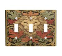 Autumn Lion Design Light Switch Cover Plate, Warm Earth Tones for Seasonal Accents, Thermoplastic Wall Plate, Standard Size Triple Toggle