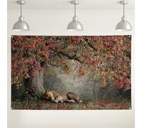 Autumn Lion Wall Backdrop, Cozy Nature Photography Background, Sleepy Wildlife Tree Decor for Indoor/Outdoor Events, Fall Birthday Celebration Decorations 71x43 Inch