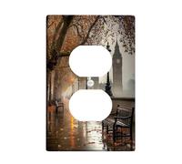 Autumn London Light Switch Cover Plate/Outlet Covers, Moody Fog and Amber Leaves for Home Decor, Thermoplastic Wall Plates, Standard Size Single Duplex Outlet