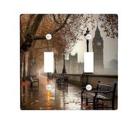 Autumn London Light Switch Cover Plate/Outlet Covers, Moody Fog and Amber Leaves for Home Decor, Thermoplastic Wall Plates, Standard Size Double Toggle