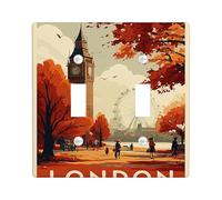 Autumn London Light Switch Cover Plate, Vintage Style Wall Decor with Big Ben and Trees, Perfect for Home Accents, Standard Size Double Toggle