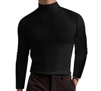Autumn Long Sleeve Tee Shirt for Men Lightweight Male Autumn and Winter Solid Color T Shirt Top Turtleneck Long Sleeve Top Blouse for Indoor Outdoor Sports Daily Life (Black, M)