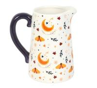 Autumn Magic Harvest Moon Print Ceramic Flower Jug, Elegant Seasonal Decor for Fresh or Dried Flowers, Ivory Ceramic with Golden Accents, Not Food Safe, Perfect for Gifting