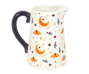 Autumn Magic Harvest Moon Print Ceramic Flower Jug, Elegant Seasonal Decor for Fresh or Dried Flowers, Ivory Ceramic with Golden Accents, Not Food Safe, Perfect for Gifting