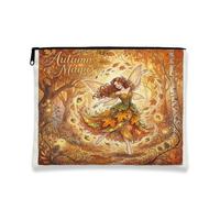 Autumn Magic Makeup Bag, Fanciful Fairy Fall Cosmetic Organizer for Women, Portable Small Canvas Zipper Pouch, Seasonal Travel Toiletry Bag, Orange, 7x9 Inch, Magic