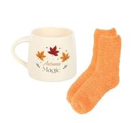 Autumn Magic Mug and Socks Set, Harvest Moon Design Ceramic Mug (380ml), Cozy Autumn Socks, Seasonal Colors, Microwave Safe, Perfect for Autumn Beverages and Comfort