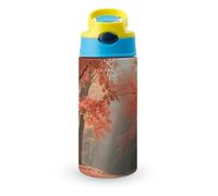 Autumn Maple Forest Flip-top Water Bottle 12 Oz | Push Button Lid | Reusable Leakproof Tumbler for Travel And Sports | Vacuum Insulated Stainless Steel Cup | BPA-Free | Blue