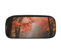 Autumn Maple Forest Pencil Case Waterproof Leather Pencil Pouch Multi-purpose Aesthetic Makeup Bag Cute Pen Bag Large Cosmetic Bag for Office Stationery, Travel