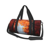 Autumn Maple Forest Print Round Duffel Bag, Canvas Overnight Travel Tote Bag, Waterproof and Tear-Resistant.Foldable Weekend Travel Bag