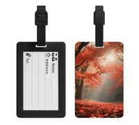 Autumn Maple Forest Suitcase Tags, Personalized Luggage Tag with Privacy Cover ID Card Slot for Travel Luggage Bag, Unique Design Name Tags for Suitcases, Backpacks & Gifts