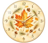 Autumn Maple Leaf and Acorn Fall Wall Clock | Maple Leaf Print, Non Ticking Wall Clock, Silent Movement