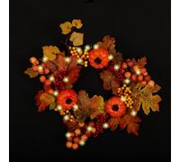 Autumn Maple Leaf Artificial Maple Pumpkin Berry Wreath Rattan Home Decor, Pumpkin 40CM