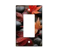 Autumn Maple Leaf Light Switch Cover Plate, Vibrant Red Leaves on Pebbles, Thermoplastic Wall Plates, Standard Size Single Rocker