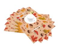 Autumn Maple Leaf Mushroom Pine Cones Vinyl Placemats Set of 4 for Dining Tables,Kitchen Table Mats Heat Resistant Washable Wipeable PVC Place Mat