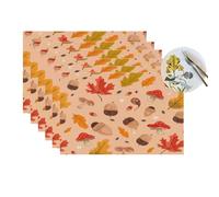 Autumn Maple Leaf Mushroom Pine Cones Vinyl Placemats Set of 6 for Dining Tables,Kitchen Table Mats Heat Resistant Washable Wipeable PVC Place Mat