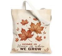 Autumn Maple Leaf Quote Leaves Canvas Tote Bag 13x15 Inch | Maple Leaf Print, Rustic Sentiment, Cozy Fall Aesthetic, Linen-like Texture, Warm Earth Tones