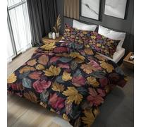 Autumn Maple Leaf Single Duvet Cover Set - Yellow Brown Leaves Bedding & Bedroom Decor, Super Soft Microfiber Quilt Cover and 1 Pillowcases, with Zip, Reversible Design (U76-Z)