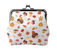 Autumn Maple Leaf With Hedgehog Coin Purse, Kiss-lock Change Purse Wallets, Small PU Leather Coin Purse for Women