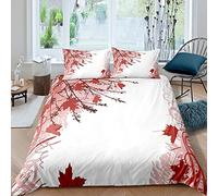 Autumn Maple Leaves Branches Duver Cover Set Fall Earthen Tones Faded Woodland Art Bedding Set Dark Coral Red Color Quilt Cover 3Pcs King Size