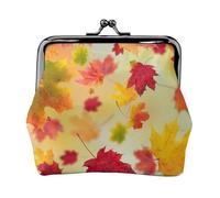 Autumn Maple Leaves Falling Golden Leaf Harvest Orange Red Yellow, PU Leather Coin Purse, Small Wallets, Change Pouch with Kiss Lock Clasp Buckle, Change Purse