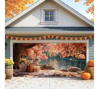 Autumn Maple Leaves Garage Door Cover, Large Rustic Fall Decorations for Indoor and Outdoor Use, Thanksgiving Party Background Decor 157x71 Inch