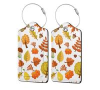Autumn Maple Leaves,Luggage Tags Pu Leather Name Tag Travel Suitcase Identifier ID Tags Durable Luggage Label 2 pcs