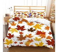 Autumn Maple Leaves Single Duvet Cover Sets Maple Leaf Pattern Bedding Single Bed Set 3D Print Ultra Soft Microfiber Quilt Cover 155 x 220 with Zipper Closure and 2 Pillowcases I-1796