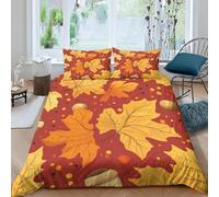 Autumn Maple Leaves Super King Size Duvet Cover Sets Retro Fallen Leaves Bedding Set 3D Print Soft Microfiber Quilt Covers 260x220 cm with Zipper Closure and 2 Pillowcases 50x75 cm for Adults L.4968