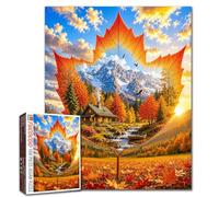 Autumn Maple The Alps Jigsaw Puzzle 1000 Piece Puzzles for Adults and Beginner Cabin in the Mountains Puzzles Challenging Family Activity Games Colorful DIY Craft for Home Decor Gifts 20×27 Inches