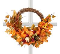 Autumn Maple Wreath - Pumpkin Holiday Door Accent, Artificial Leaf And Pumpkin Arrangement, Vibrant Seasonal Decor, Easy Hanging With Sturdy Frame|Ideal Decoration For Open