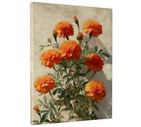 Autumn Marigold Floral Canvas Wall Art, Vibrant Orange Flower Poster Prints, Nature Home Decor For Living Room, Bedroom, Office, Wrapped Canvas 16x20 Inch