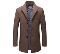 Autumn Men Woolen Coat Fashion Thick Wool Blends Coats Single Breasted Winter Jacket Men Casual Overcoat Solid Color Trench Male Brown XL