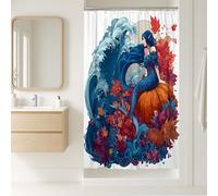 Autumn Mermaid Shower Curtain, Blue with Orange Leaf Floral Bathroom Decor, Fall Seasonal Modern Art Waterproof Fabric Shower Curtain with Hooks 36x72 Inch