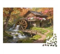 Autumn Mill Scene Jigsaw Puzzles 1000Pc Recycled Paper for Adults Puzzle for Adults Impossible Hard Challenging Family Game Fun Home Activity Great Gift Idea 52x38cm/1000pcs