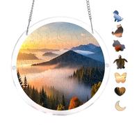 Autumn Misty Sunrise Hills Landscape Acrylic Round Puzzle 7.8x7.8Inch Hanging Decor