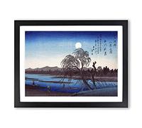 Autumn Moon On The Tama River By Utagawa Hiroshige Asian Japanese Framed Print | A2 Black Framed Wall Art | Ready to Hang | Asian Space Picture | Living Room Bedroom Lounge Office