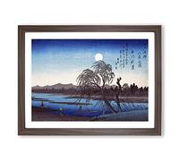 Autumn Moon On The Tama River By Utagawa Hiroshige Asian Japanese Framed Print | A4 Walnut Framed Wall Art | Ready to Hang | Asian Space Picture | Living Room Bedroom Lounge Office