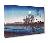 Autumn Moon on the Tama River by Utagawa Hiroshige Canvas Print | Gallery Wrapped 30mm Frame Wall Art | 30x20 inches | Ready to Hang | Asian Space Picture | Living Room Bedroom Lounge Office