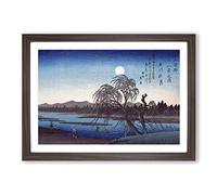 Autumn Moon on The Tama River by Utagawa Hiroshige Framed Print | A2 Walnut Framed Wall Art | Ready to Hang | Asian Space Picture | Living Room Bedroom Lounge Office