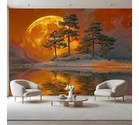Autumn Moonlit Kids Room Canvas Peel and Stick Wall Mural Full Moon Forest Large Removable Self-Adhesive Wallpaper Decor for Nursery Boy Girl Bedroom 160x112 inches / 400x280 cm