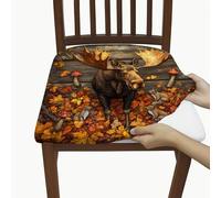 Autumn Moose Chair Seat Covers, Stretch Removable Spandex Cushion Covers with Colorful Leaves and Forest Animals, Rustic Decorative Slipcovers for Home Dining 4PCS