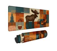 Autumn Moose Large Gaming Mouse Pad, Rustic Orange Blue Forest Design Stitched Edge Mousepad, Rubber Non-Slip Washable Gaming Pad for Home and Office Computer, Laptop 12x32 Inch