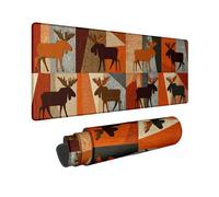 Autumn Moose Large Gaming Mouse Pad, Rustic Orange Brown Vintage Design Stitched Edge Mousepad, Non-Slip Washable Mouse Pad for Home and Office Computer, Laptop 12x32 Inch