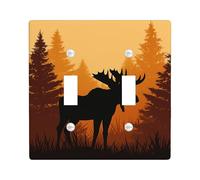 Autumn Moose Light Switch Cover Plate, Warm Orange Forest Design for Home Decor, Thermoplastic Wall Plates, Standard Size Double Toggle