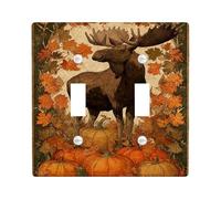 Autumn Moose Light Switch Cover Plates/Outlet Covers, Warm Orange Pumpkins for Fall Decor, Rustic Thermoplastic Wall Plates, Standard Size Double Toggle