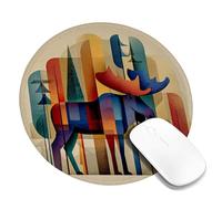 Autumn Moose Themed Desk Mouse Pad, Colorful Abstract Forest Design with Rustic Touch, Non-Slip Washable Mousepad for Home and Office Use Round 8x8 Inch