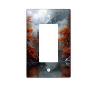 Autumn Mountain Forest Light Switch Cover Plate, Orange Leaves and Misty Peaks for Home Decor, Thermoplastic Wall Plates, Standard Size Single Rocker