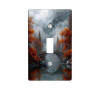 Autumn Mountain Forest Light Switch Cover Plate, Orange Leaves and Misty Peaks for Home Decor, Thermoplastic Wall Plates, Standard Size Single Toggle