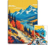 Autumn Mountain Forest Road Minimalist Abstra Jigsaw Puzzle, 1000 Pieces | Adult Puzzle - tabletop activity for adults at your own pace.