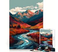 Autumn Mountain River Landscape Art 1000 Pieces Jigsaws Adults Puzzles Cognitive Memory Serene Escape Exact Cut Art Xmas Gift (38X26CM)